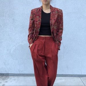 Burgundy Floral Print Blazer